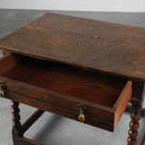 18th Century English Bobbin-Turned Oak Side Table with Bronze Hardware, Jam