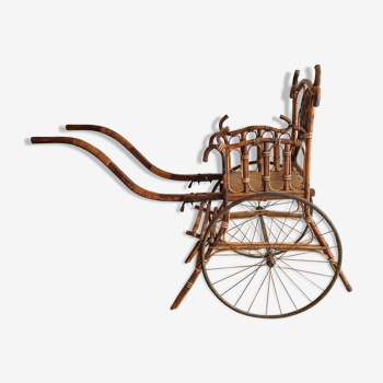 Drag chair curved wood and wicker XIXth
