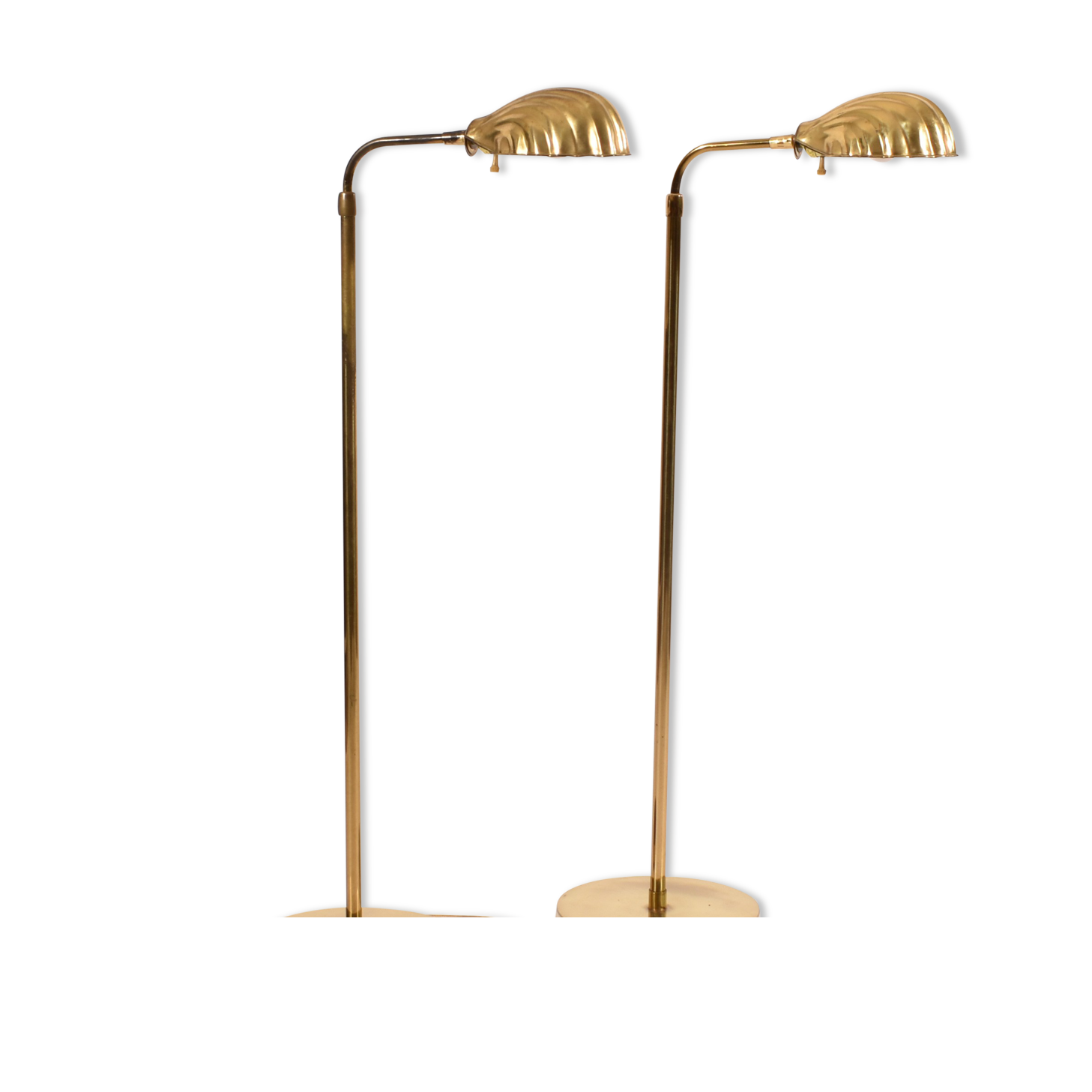 Pair of brass shell lamps, adjustable height, 1960
