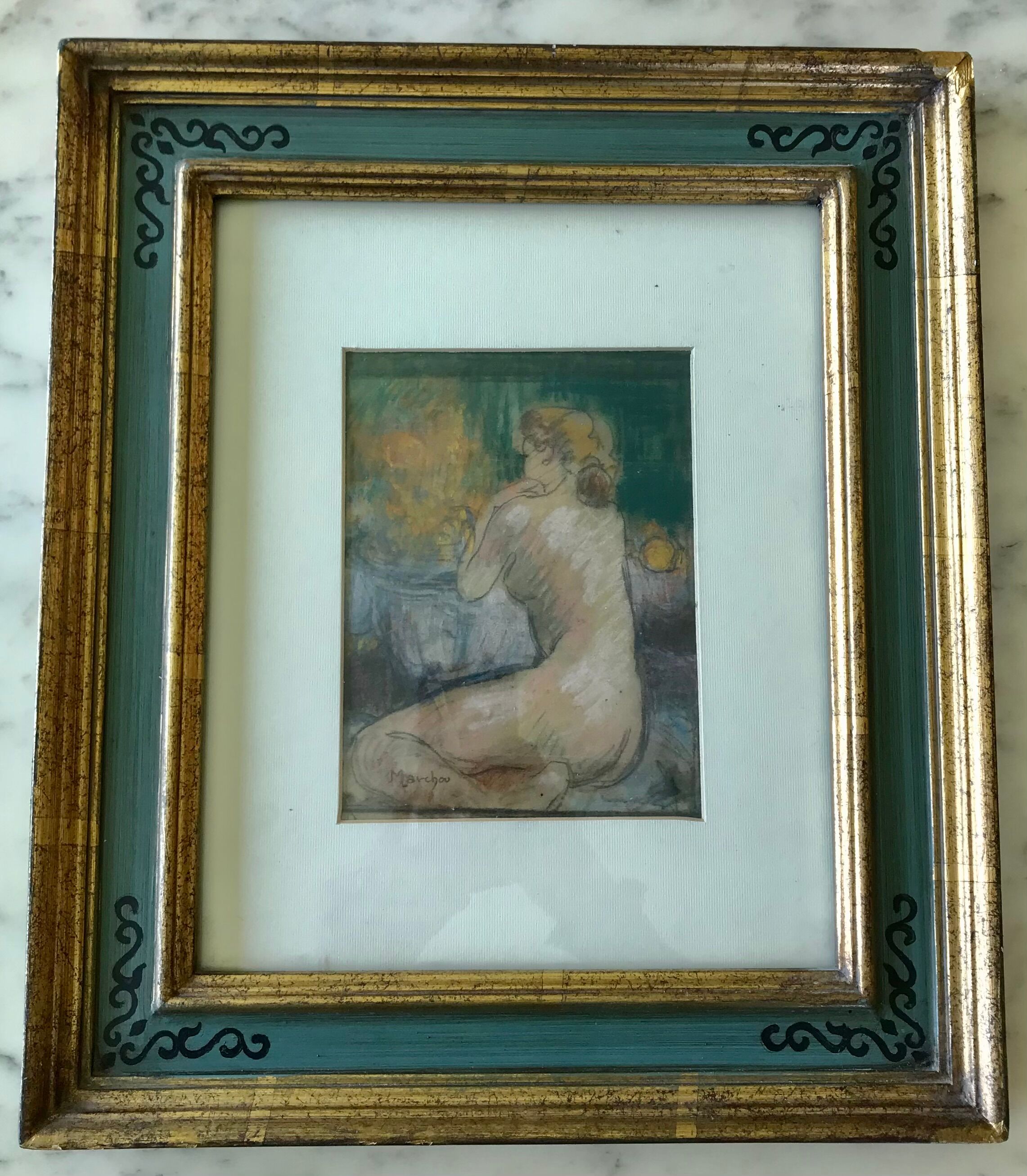 Young blonde girl, pastel on paper by Georges Marchou.