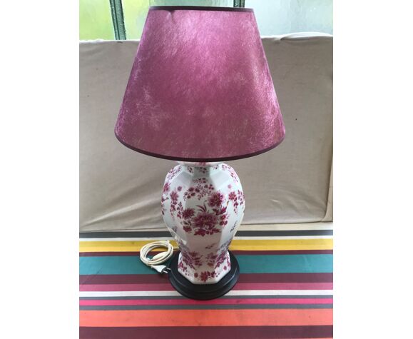 Ancient Porcelain Potiche Lamp Drawing Flowers - Violet Vintage Lamp |  Selency