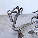 Pair of zoomorphic metal andirons "dogs" 1950