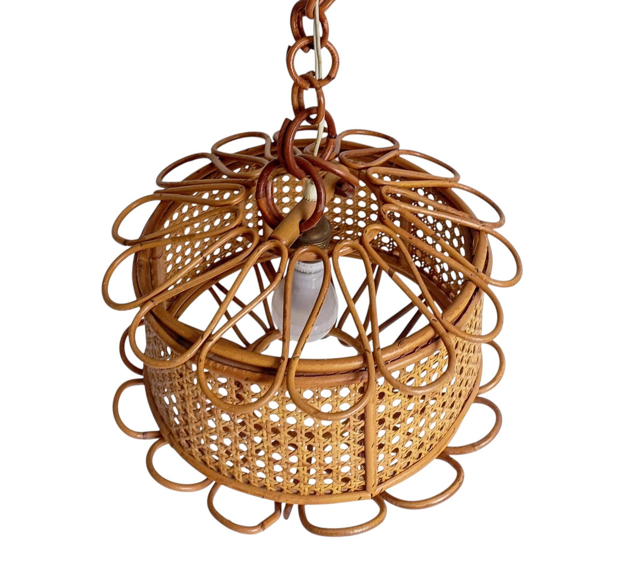 Handcrafted Bamboo and Rattan Pendant Lamp, Spanish Modernist, 1960s
