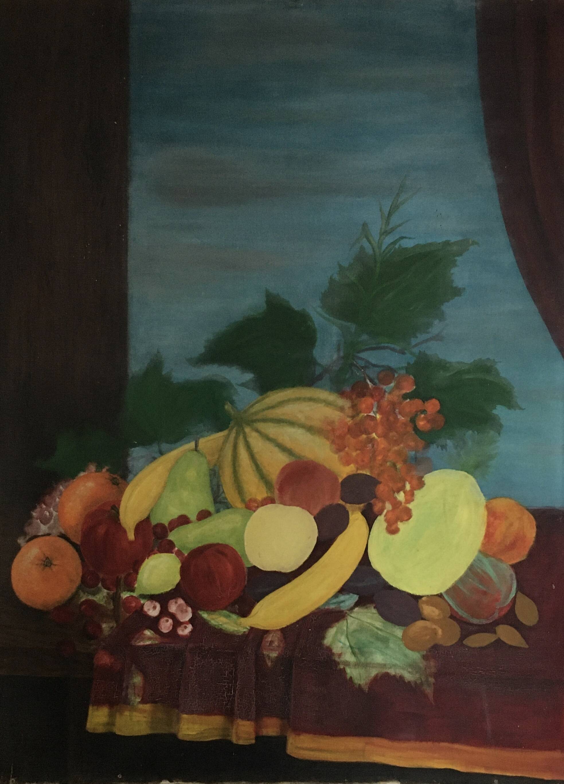 Large unfinished still life painting