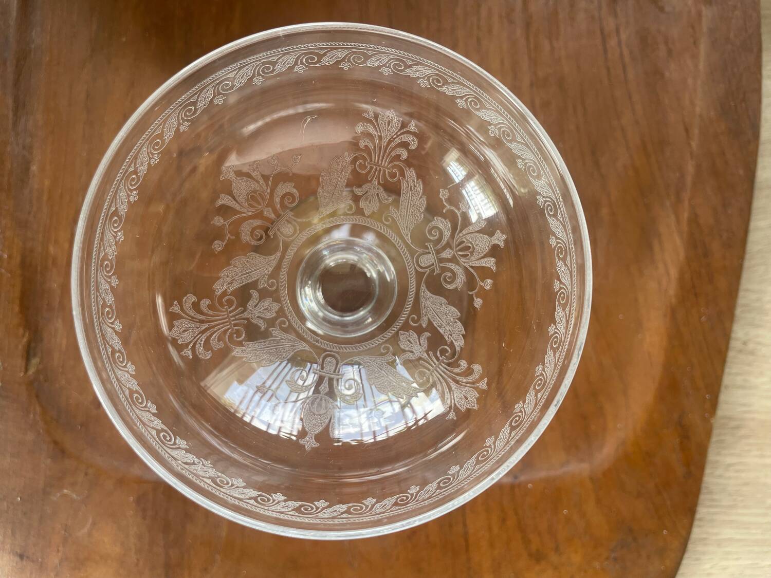 6 Mismatched Engraved Champagne Glasses