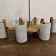 Vintage Scandinavian chandelier 6 lights – Wood and frosted Perspex – 1960s/70s