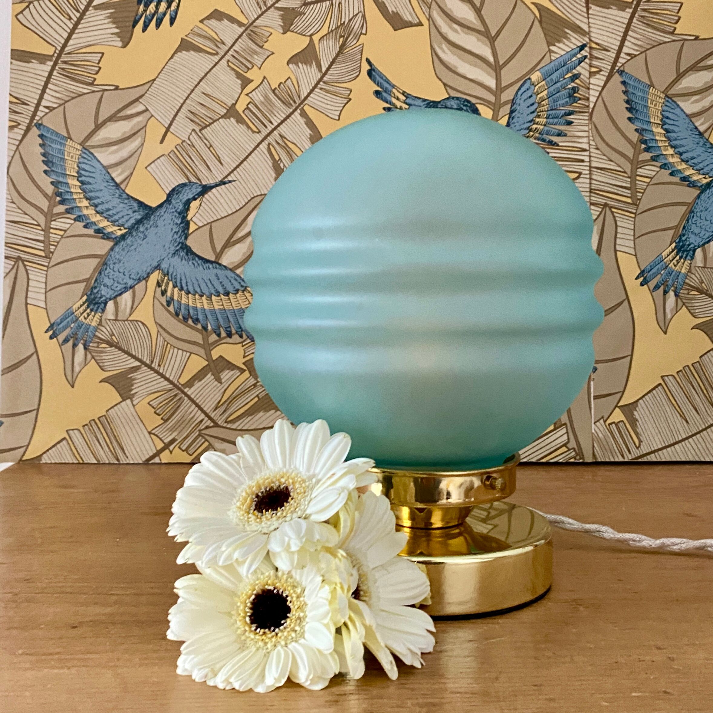 Vintage table lamp globe in blue frosted glass