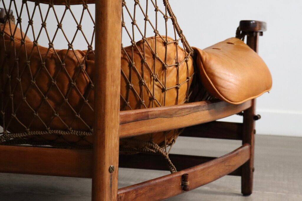 Jangada lounge chair with ottoman in cognac leather by Jean Gillon, Brazil, 1960s