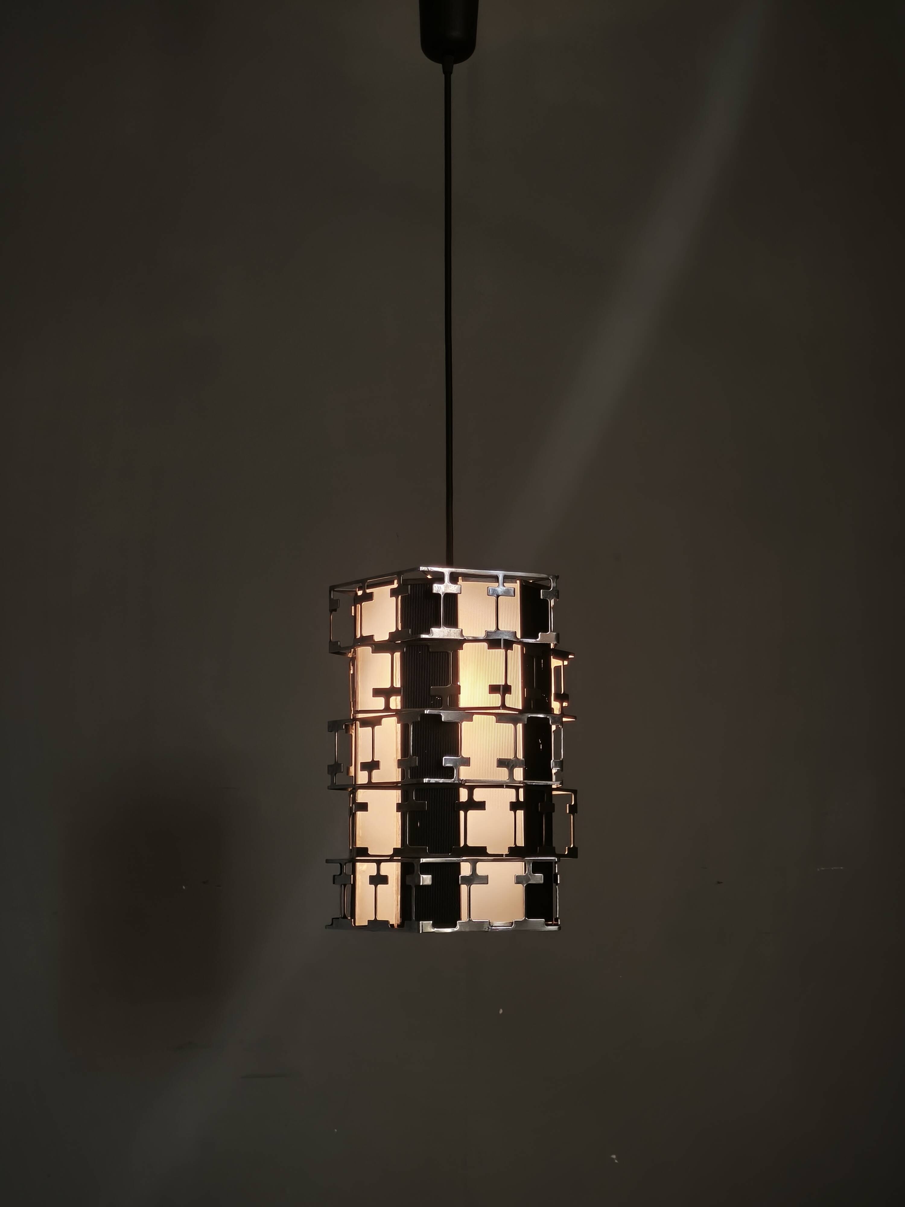Mid-Century Czech Chrome Geometric Pendant Light, 1960s