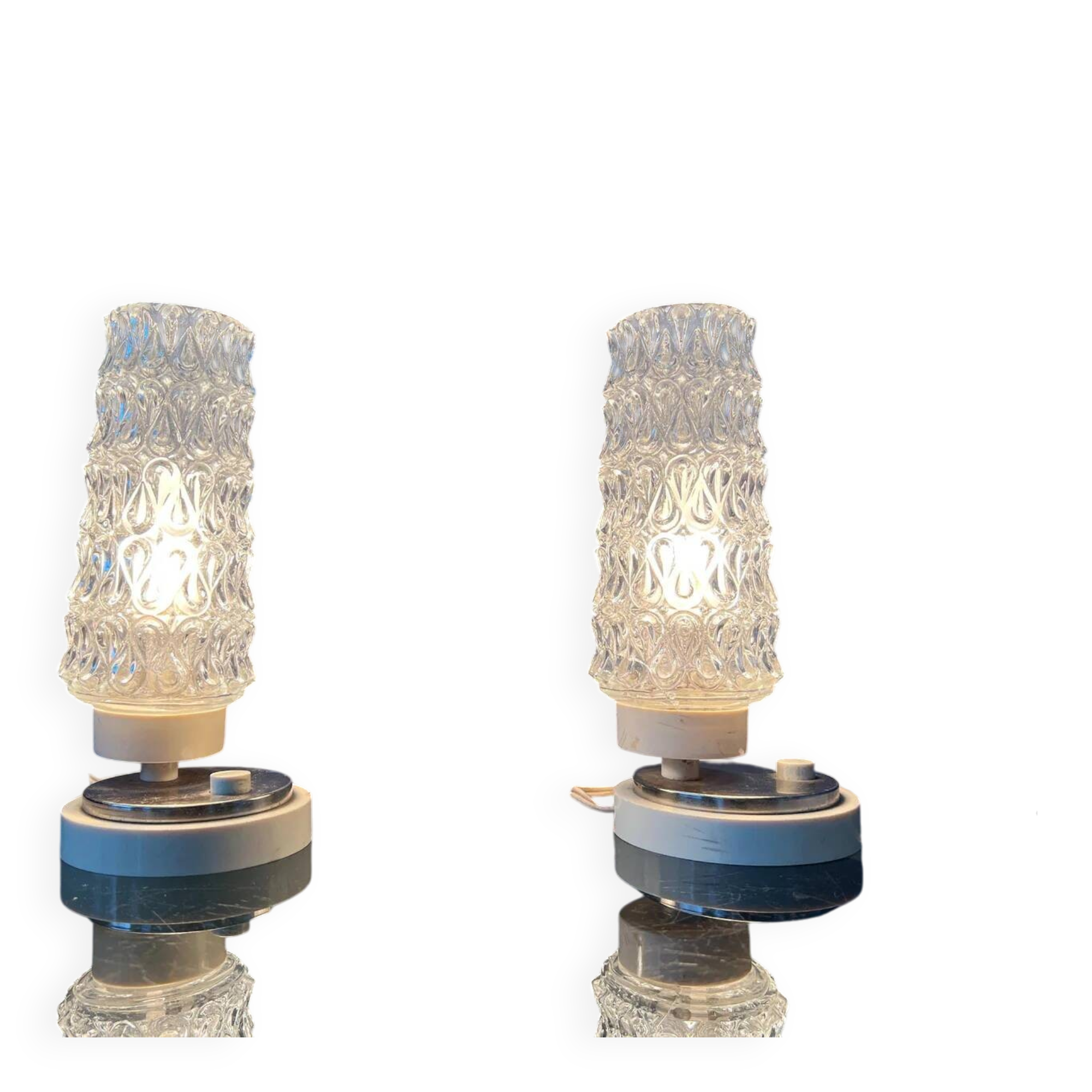 Set (2) of mid-century clear crystal glass bedside table lamps