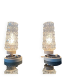 Set (2) of mid-century clear crystal glass bedside table lamps