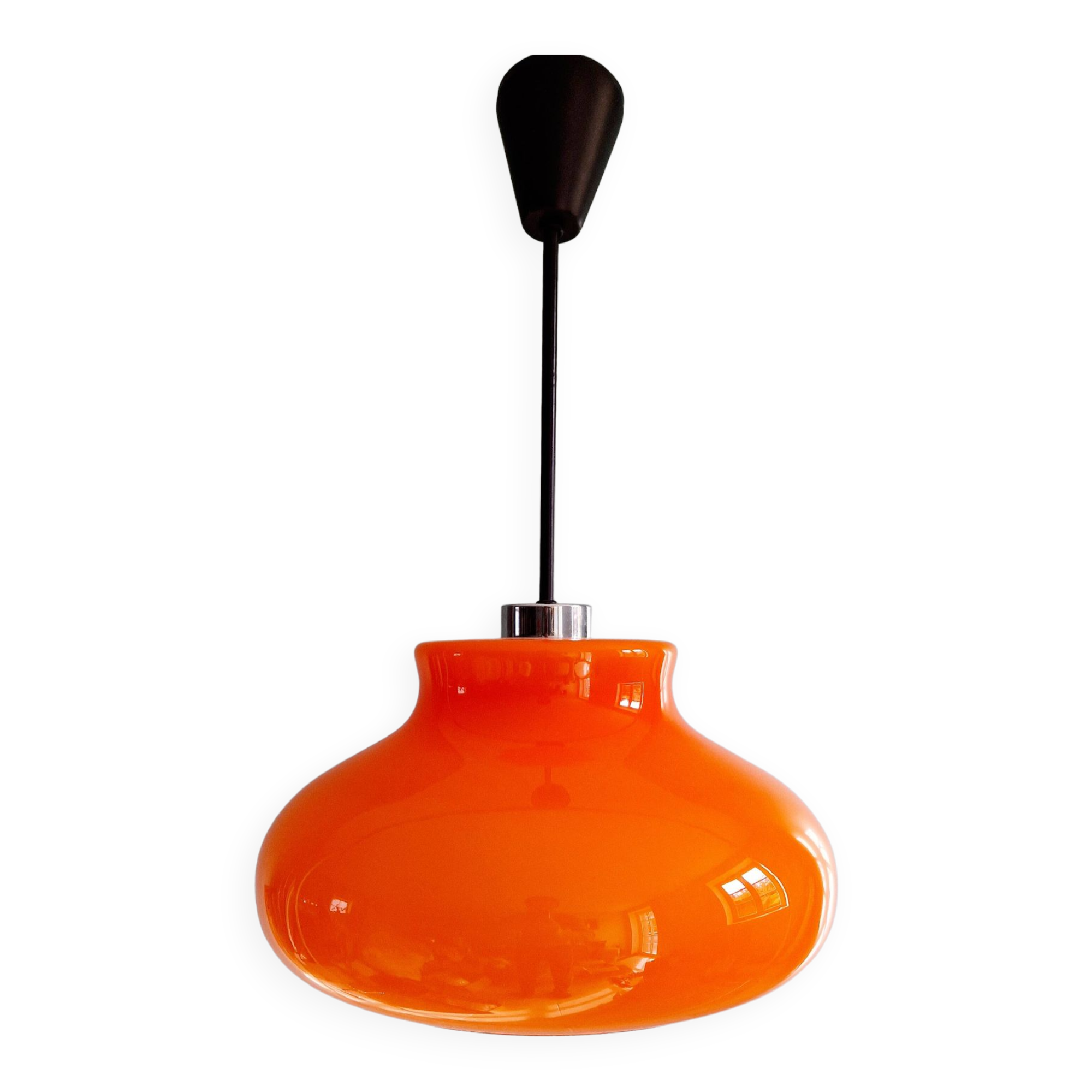 Large vintage pendant light in orange opaline, 1970s