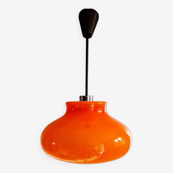 Grande suspension vintage en opaline orange, années 70