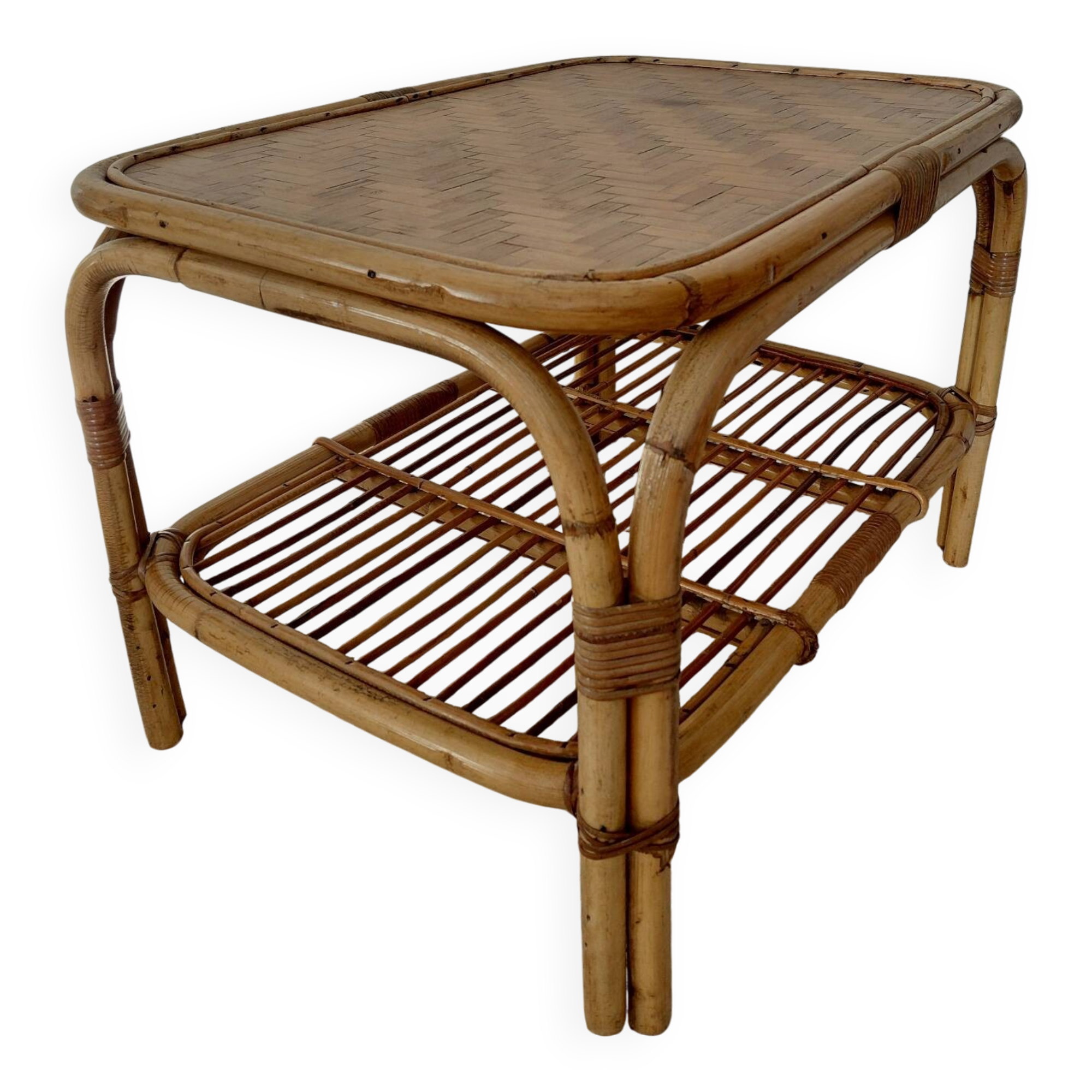 Vintage rattan coffee table from the 70s - organic lines, Riviera spirit.
