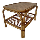 Table basse vintage rotin années 70s-lignes organiques, esprit Riviera