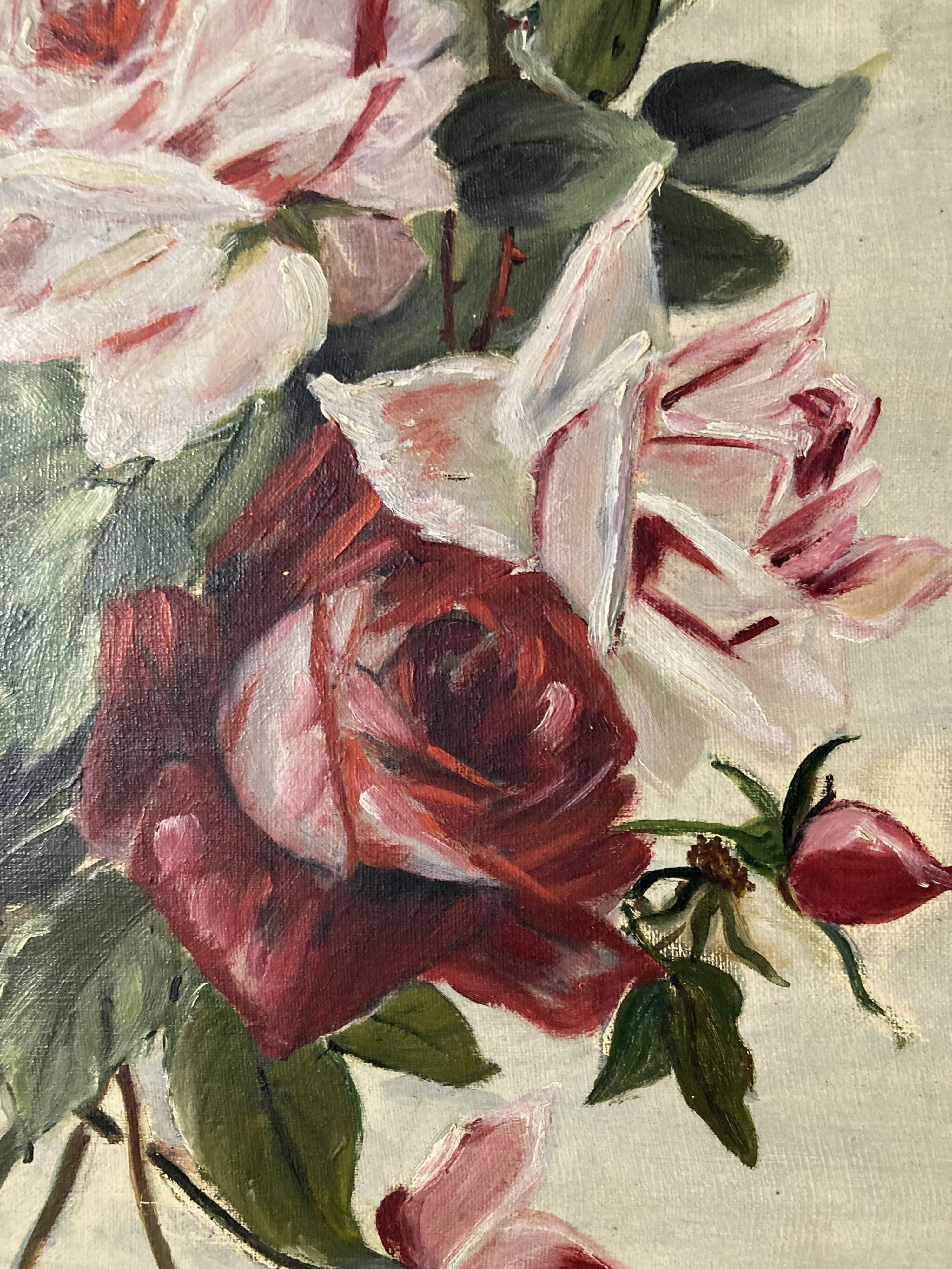 Oil on canvas with vintage roses