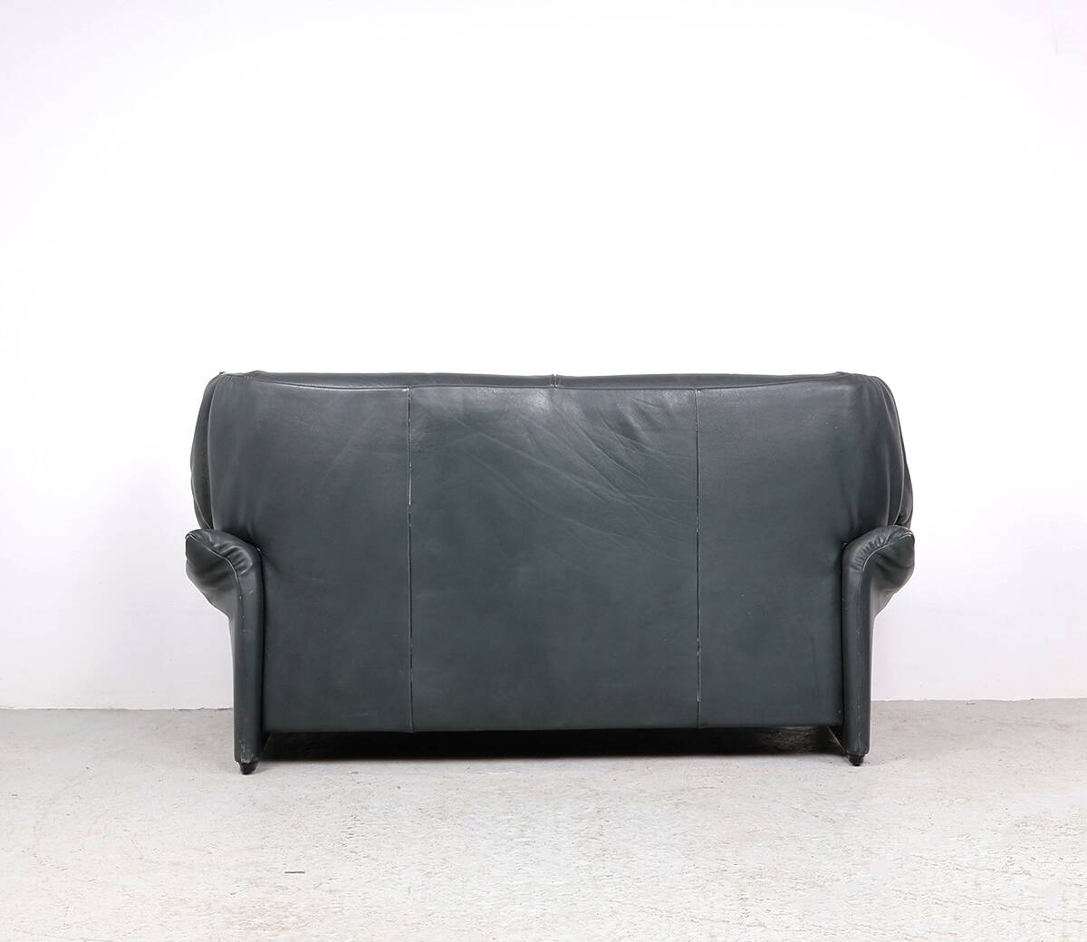 Leather Sofa with Pouf by Vico Magistretti for Cassina, 1980s, Set of 2