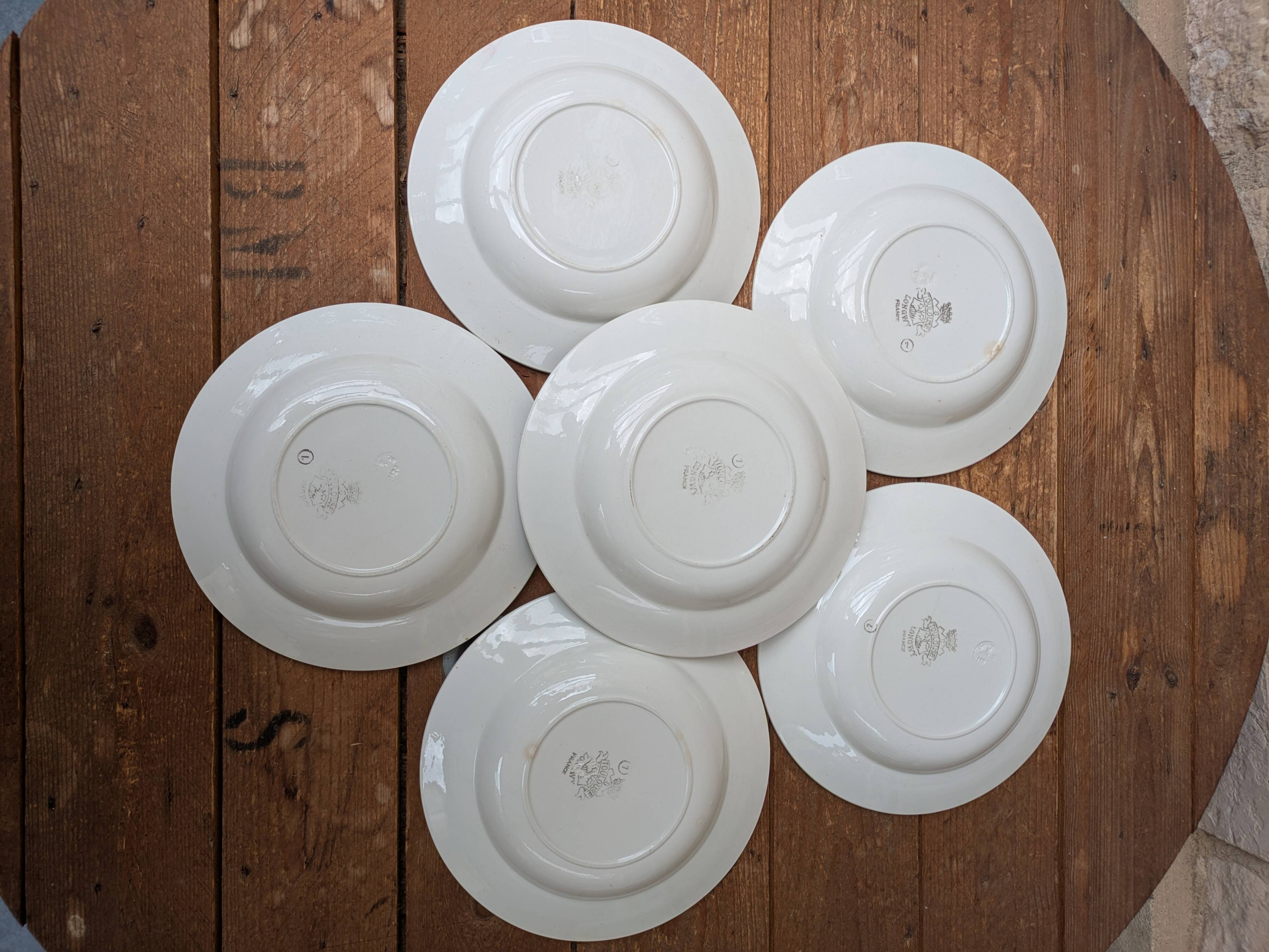 6 deep plates Longwy model Toulouse pink border ironstone