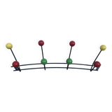 Roger Feraud wall-mounted wooden coat rack with colored balls, 1950