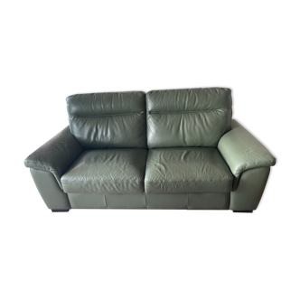 Olive green leather sofa