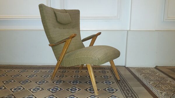 Fauteuil Zig Zag scandinave années 50/60 taupe