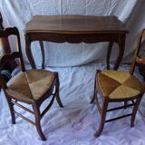 Louis XV cabaret desk with 2 straw chairs