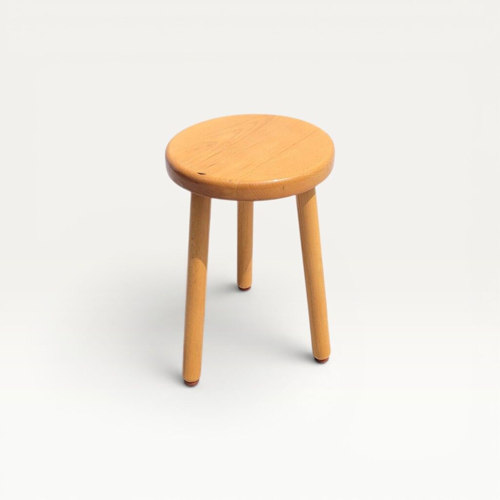 Vintage varnished beech tripod stool