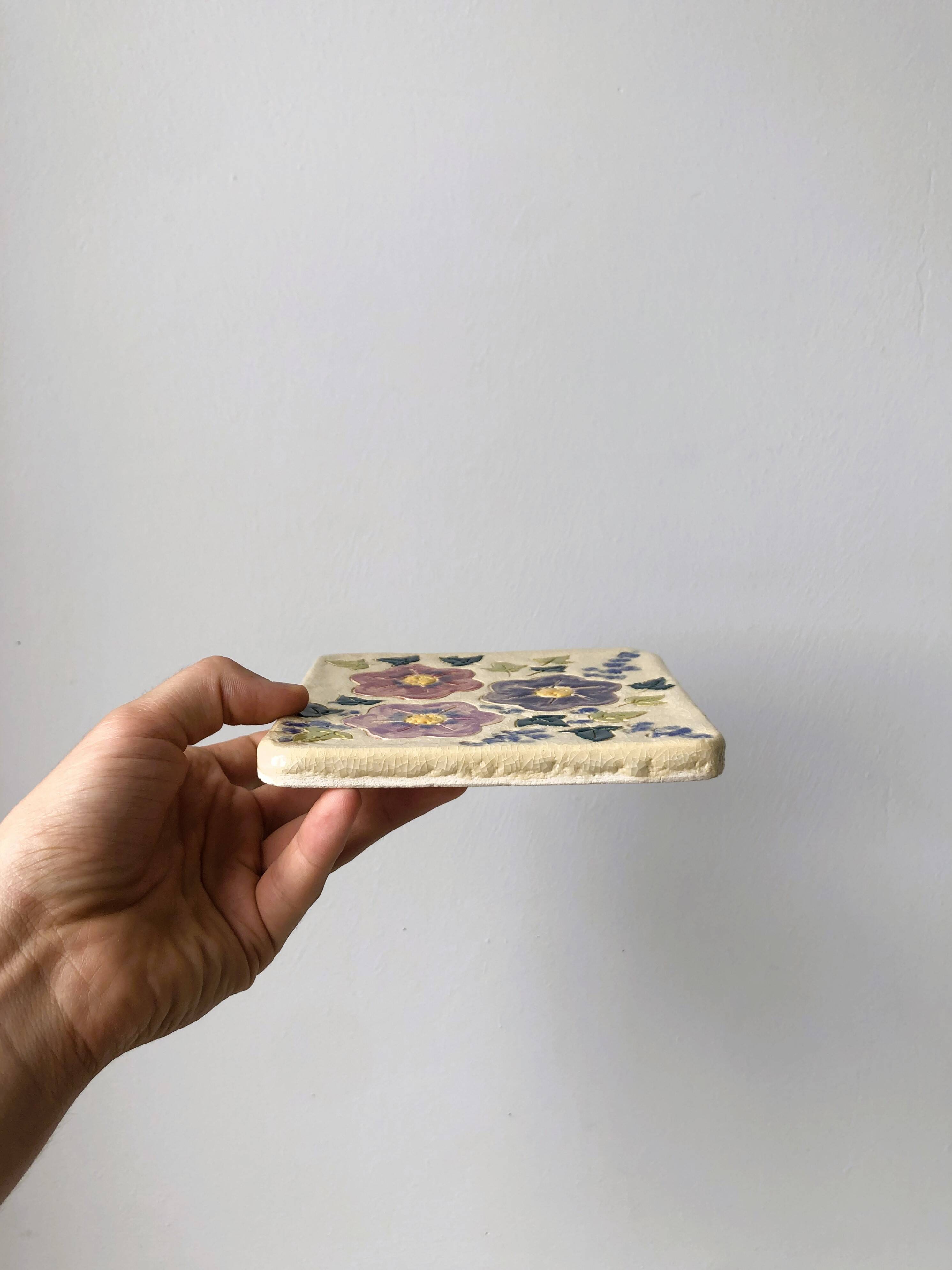 Handmade ceramic flower trivet
