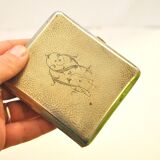 Art Deco cigarette case, alpaca cigarette holder with WS monogram.