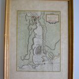 Martigues pond Old geographical map 18th century engraving 1764 by Bellin