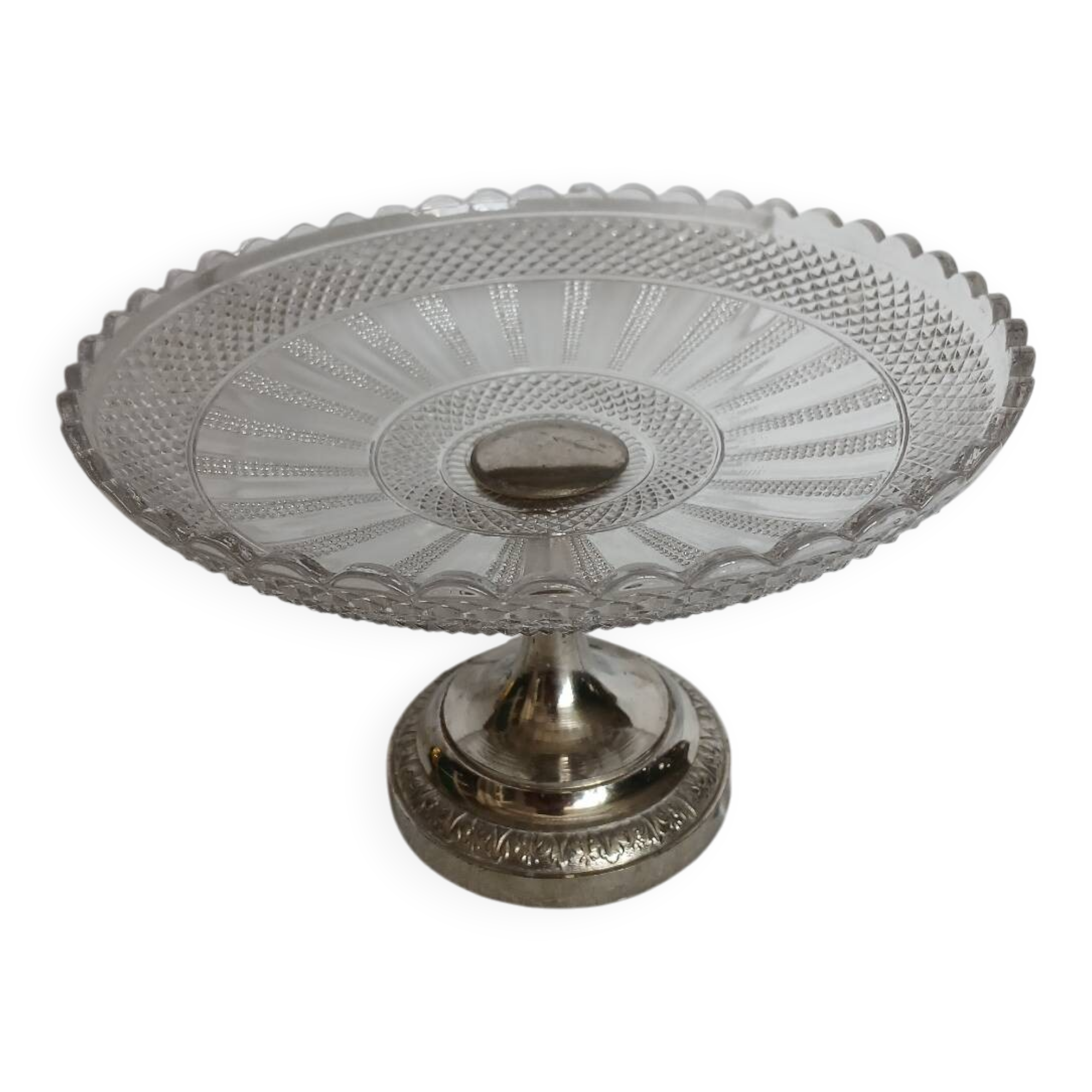 Antique glass and metal fruit bowl