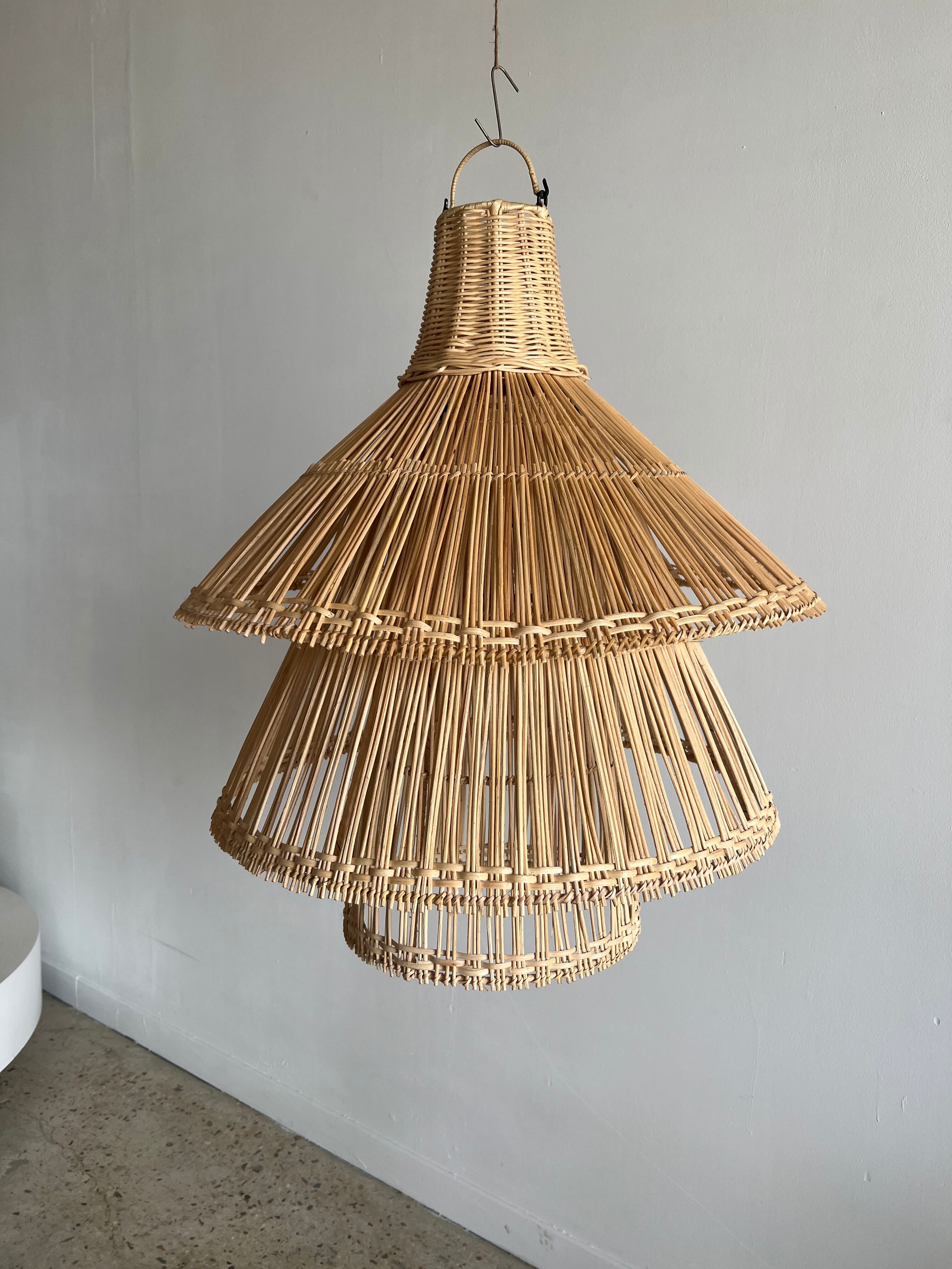 Rattan pendant lamp or light in the shape of an Asian lantern