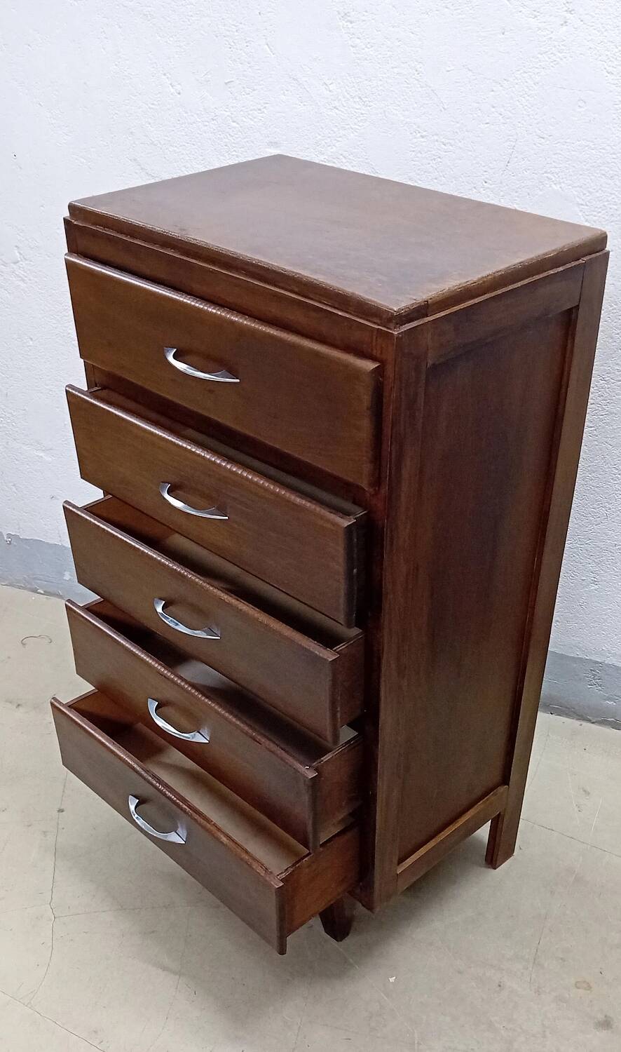Scandinavian bedside chest of drawers mid-century vintage compass feet