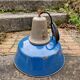 Industrial pendant light in blue enamelled sheet metal and cast iron, Poland, 1950s-60s