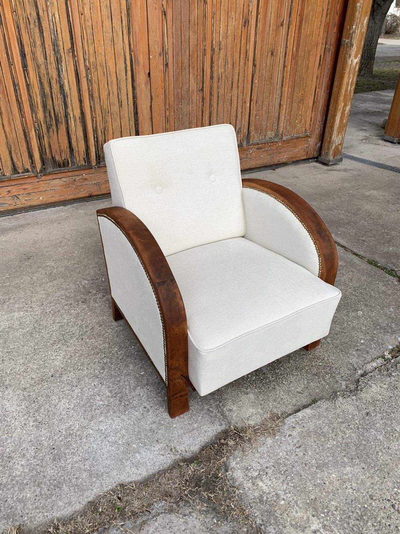 Fauteuil art déco beige, années 1920