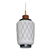 Suspension vintage scandinave en opaline et teck 1960