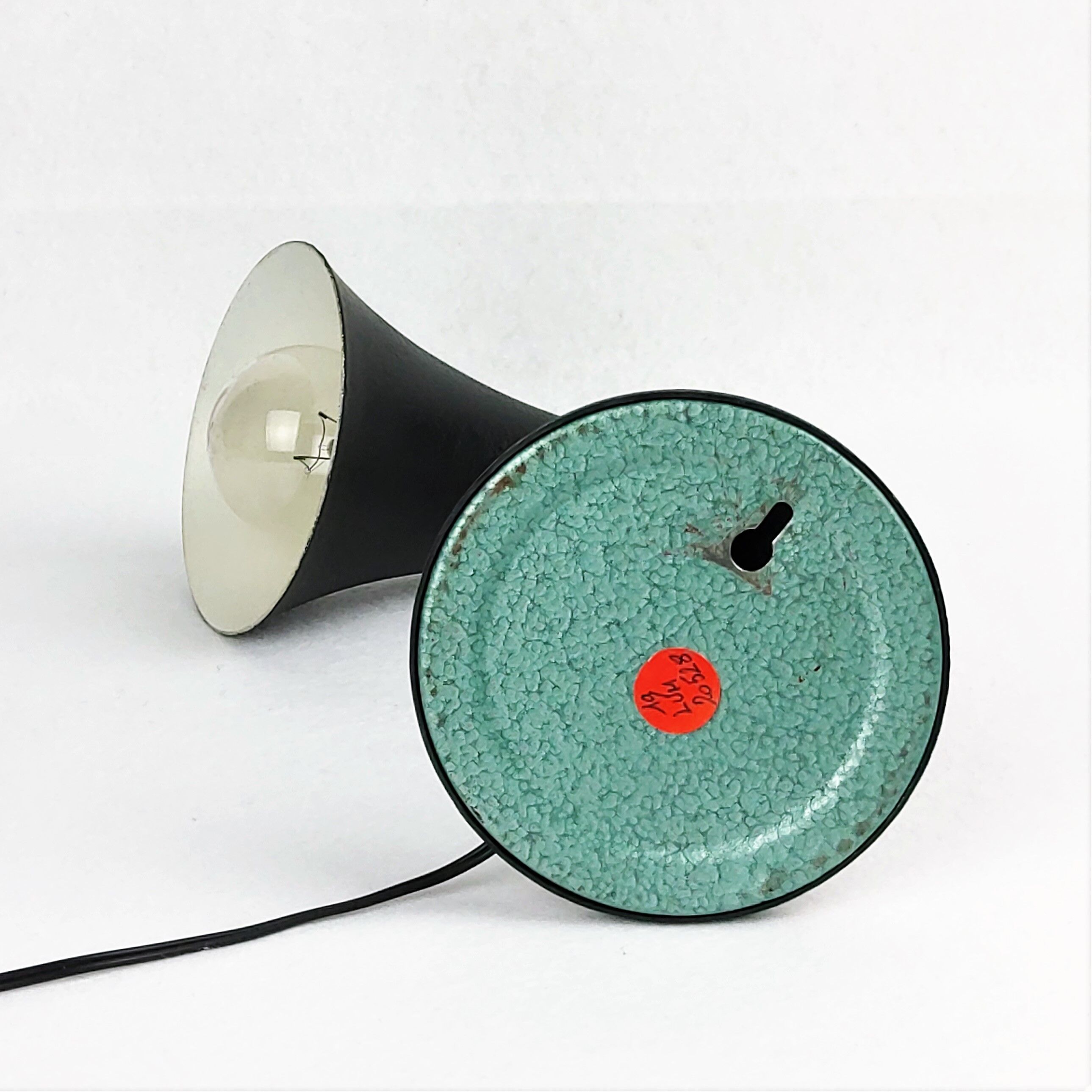 Lamp applies black metal and brass pot 1950