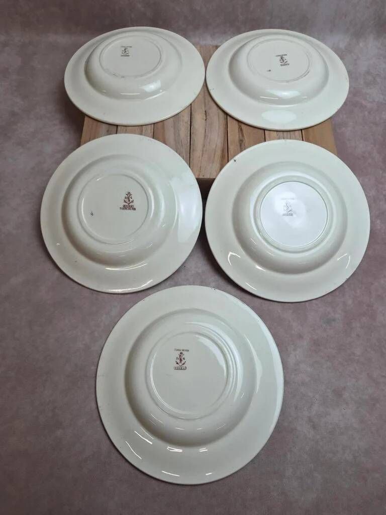 Set of 5 deep plates Terre de Fer Clairefontaine Rouen sepia 19th century