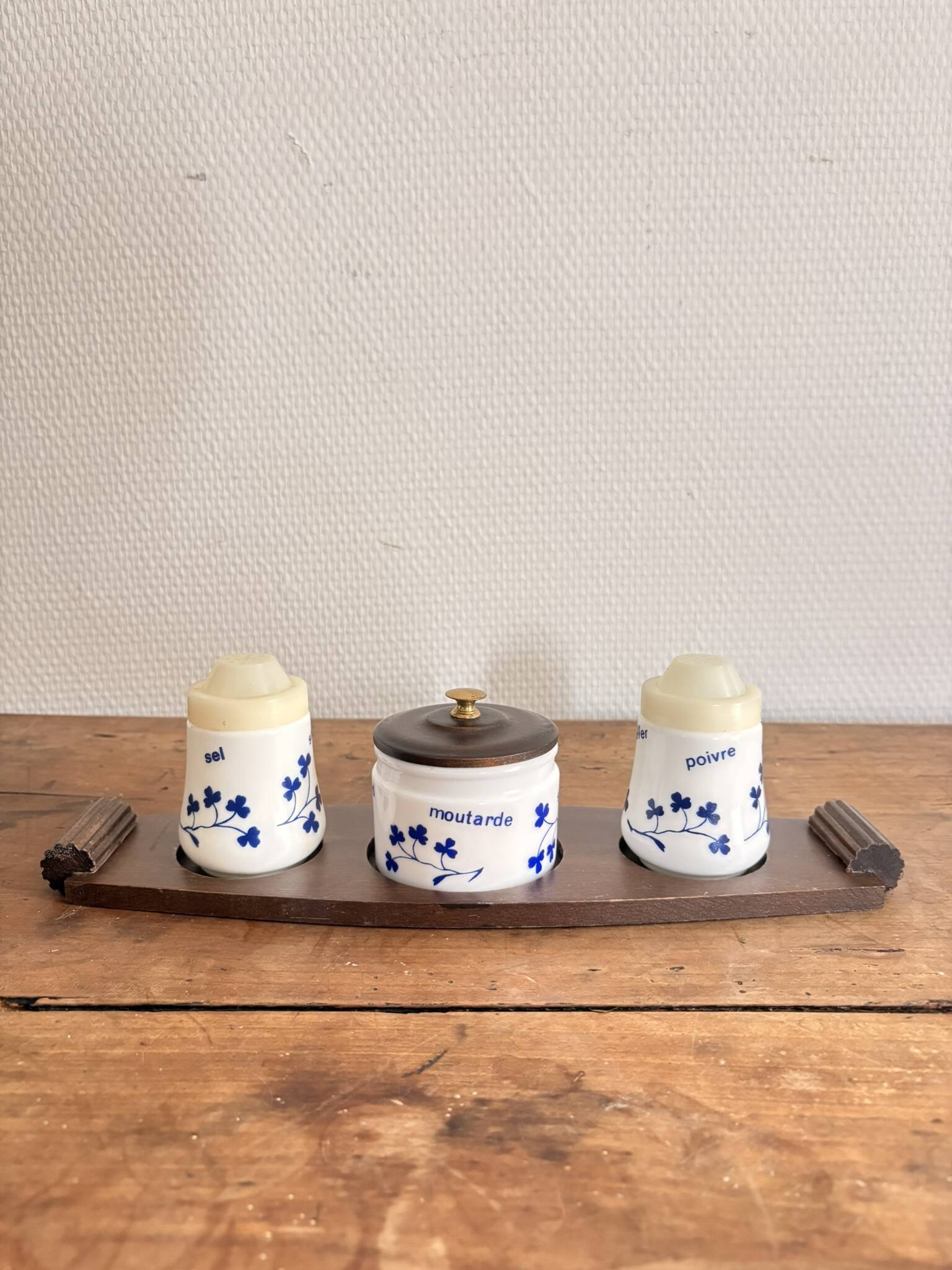 Vintage 1970s Condiment Set Salt Pepper Mustard Housekeeper Service