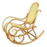 Chaise à bascule vintage en bois naturel attribuée à Michael Thonet