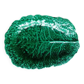 Grand plat en barbotine verte feuille de chou