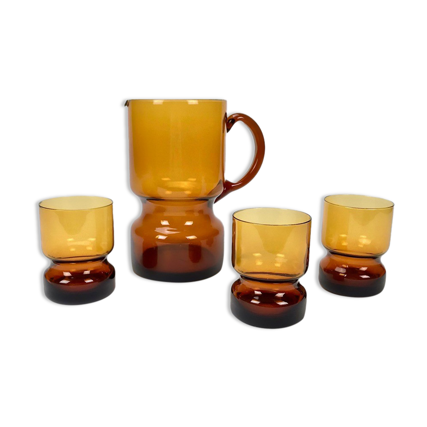 Amber-colored blown glass orangeade set