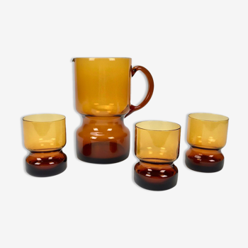 Amber-coloured blown glass orangeade service