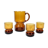 Amber-colored blown glass orangeade set
