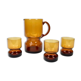 Amber-coloured blown glass orangeade service