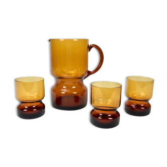 Amber-colored blown glass orangeade set