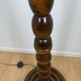 Pied de lampe de sol en bois tourné , 1980