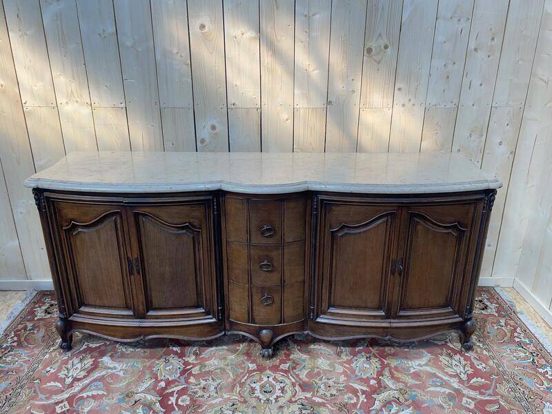 Enfilade en noyer de style Louis XV en noyer et marbre