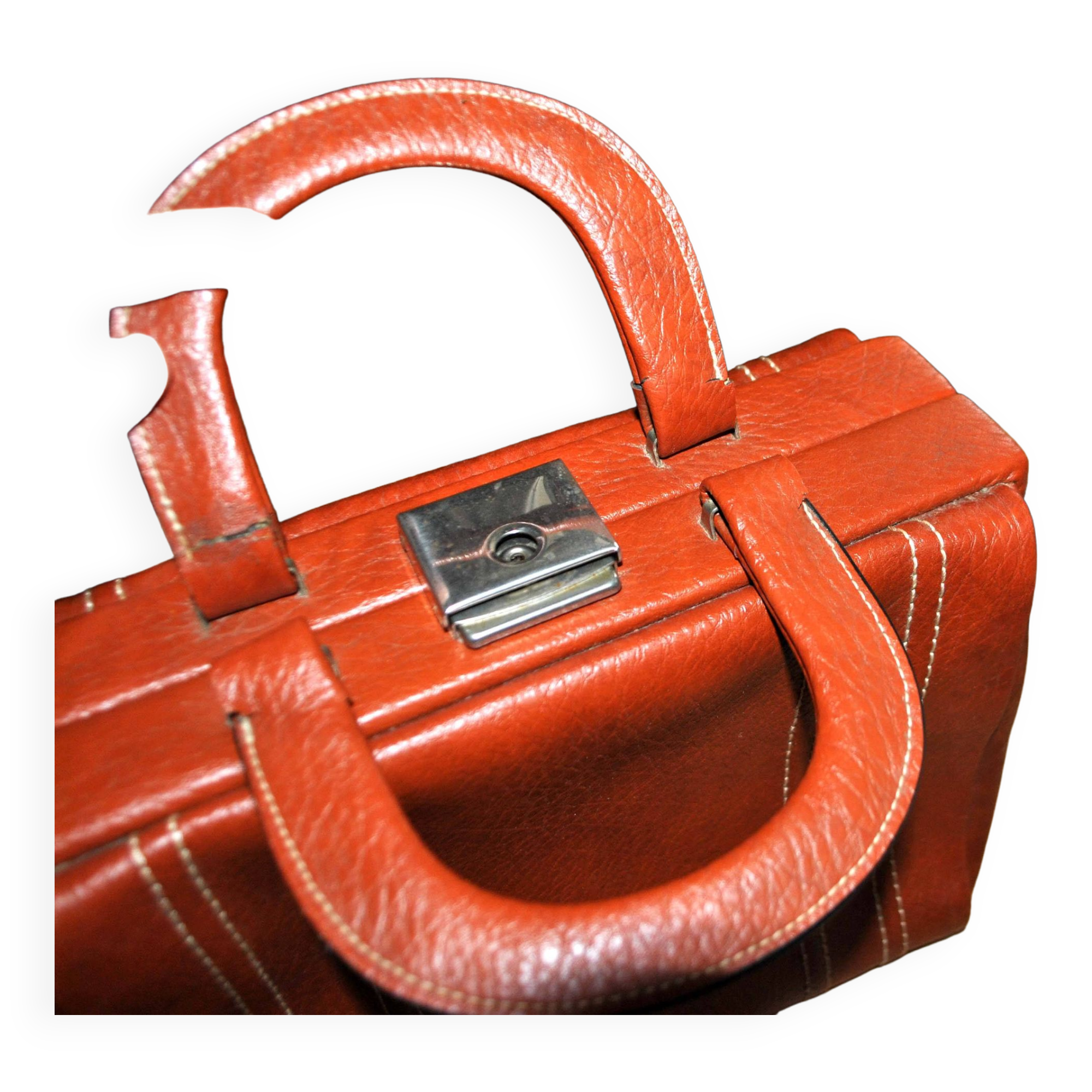Vintage Valisette handbag 1940-1950 Orange-brown faux Skai Malette Vanity