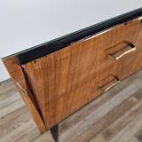 Mahogany burl chest of drawers with mirrored top